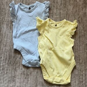 Yellow and Blue Ribbed Ruffled Sleeve Baby Onesies